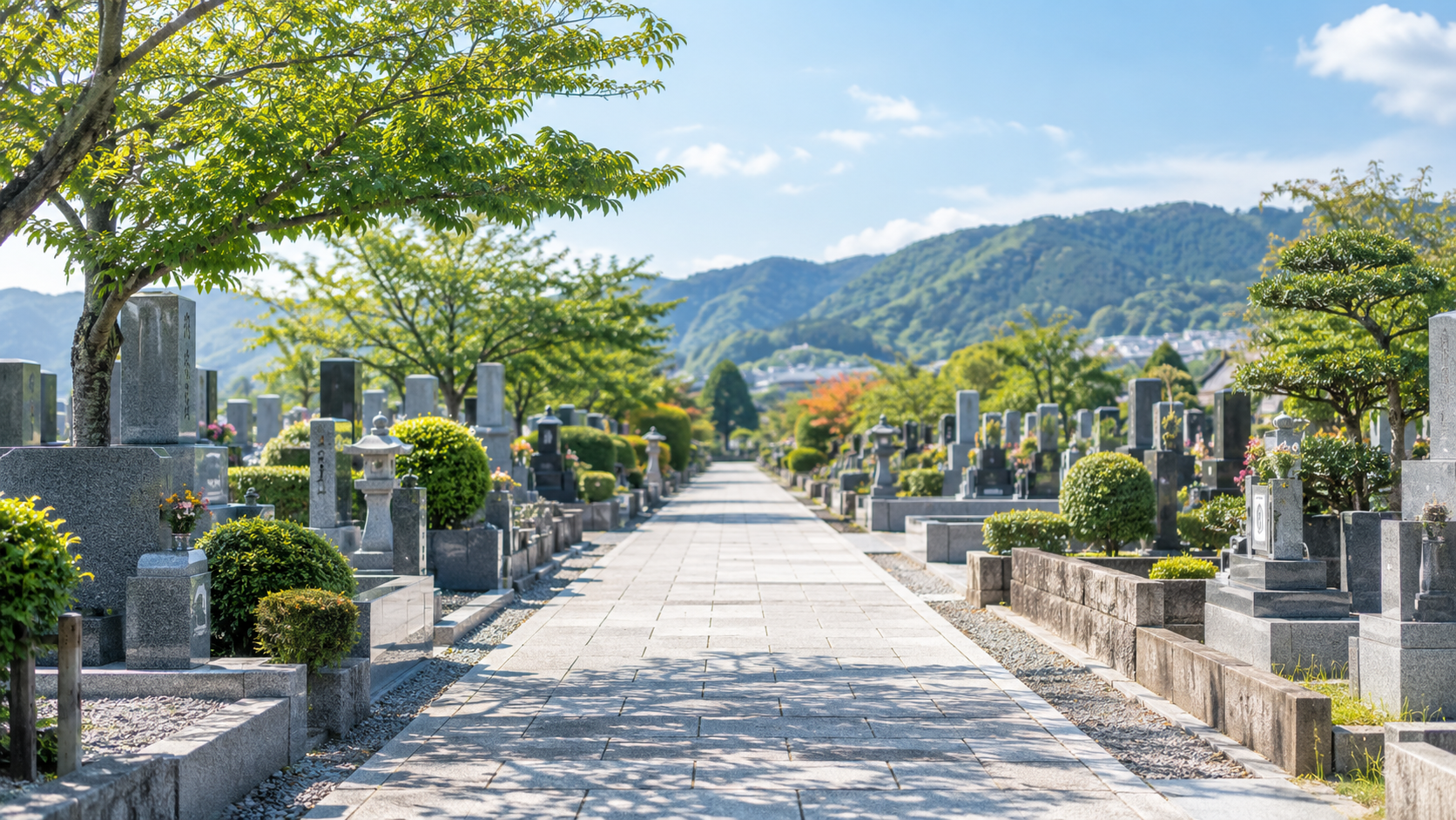 市川市霊園のお墓参りをイメージした墓地風景